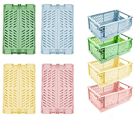 PTSGCAI Kunststoffkörbe, 4er-Packung, für Regal, Zuhause, Küche, Aufbewahrungsbehälter, Organizer, stapelbar, faltbar, für Schlafzimmer, Badezimmer, Büro, 25x 16,5 x 9,5 cm