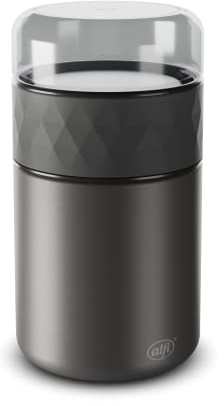alfi ENDLESS FOOD MUG 500ml, caviar black, Thermobehälter für Essen Edelstahl mit Snackpot, 3-teilig, Isolierbehälter auslaufsicher, hält 5 Std. warm, 10 Std. kalt, spülmaschinenfest, BPA-frei
