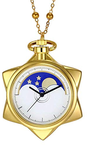 BOSHIYA Sjöman måne fickur cosplay halsband tillbehör mode strass guld stjärna kvarts fickur/med kedja/cosplay flicka tillbehör/anime vara presentförpackning, Guld, Mode strass guld stjärna kvarts