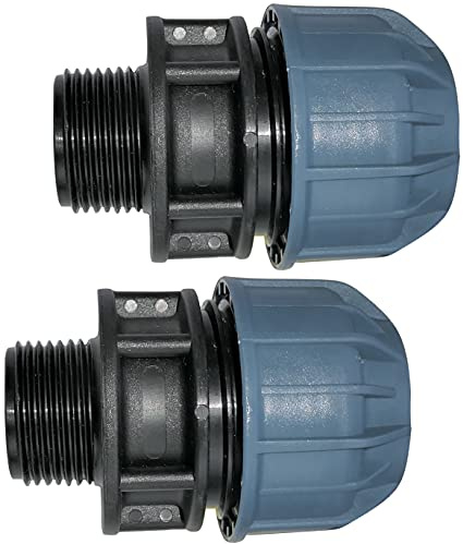 AERZETIX - Juego de 2 - Manguito Adaptador Roscado - Reductor de Compresión Recto - Conexión Rosca Macho 1'' - para Tubería de Agua Ø32mm - en Polipropileno - Conector Reparador