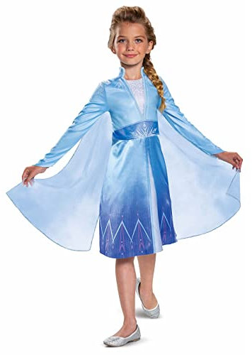 DISGUISE Disney Officiell klassisk Frozen 2 resande Elsa kostym, barn, prinsessa, utklädningskläder för flickor S, 129979L-EU-6