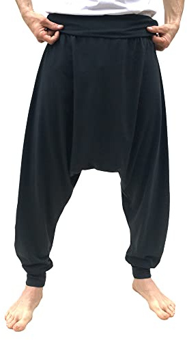 SAVARI | Pantalon de Sarouel sans Poches | Ethnique | Confortable | Pantalon Idéal pour Le Yoga et la Danse | Unisexe | Lancer Bas et Taille Large | Lisse | Noir | Taille 3XL | Il y a Grandes Tailles
