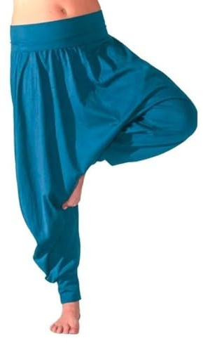 SAVARI | Pantalones Harem Sin Bolsillos | Étnico | Comodos | Pantalón Ideal para Yoga, Pilates y Danza | Unisex | Tiro Bajo y Cintura Ancha | Lisos | Tallas Grandes Disponibles | Azul| Talla M