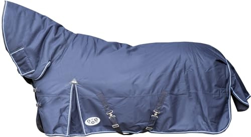 HKM Champion Combo Winter Pferdedecken Dunkelblau 100 | 1200D Fullneck Regendecke Weidedecke mit Halsteil 100g Größe 100cm RL