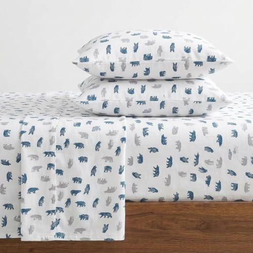 Eddie Bauer- Queen Sheet Set, Cotton Flannel Bedding Set, Brushed for Extra Softness, Cozy Home Décor (Bear Mountain Grey, Queen)