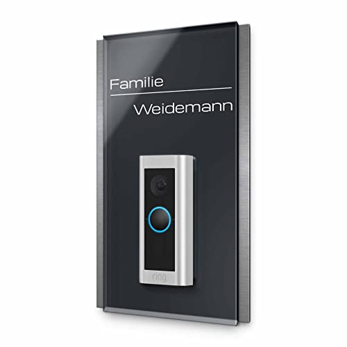 Edles Namensschild für alle Ring Doorbell & alle gängigen Funkklingel Modelle - aus Edelstahl und Acrylglas - Geeignet für versch. Video Funk Klingeln - individuelles Klingelschild