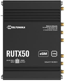 Teltonika RUTX50 Industrial 5G Router, 4G Cat 20, 3G, Dual SIM, Wi-Fi 5, 5x Gigabit Ethernet Ports