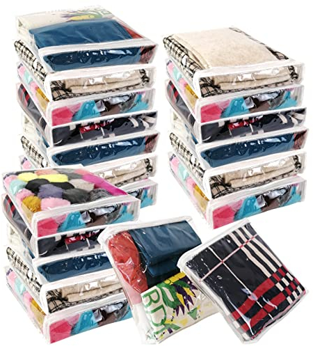 20 Pcs Clear Vinyl Zippered Storage Bags, 10.24 x 10.24 x 2.4Inch Plastic Blankets Clothes Storage Bags for Sweater Clothes Bed Sheet Organizer with Zipper for Closet Linen Sweater Bed Sheet Pillow