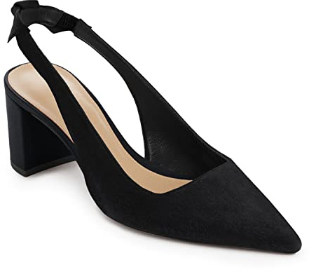 Juliet Holy Womens Pumps Pointed Toe Slip on Slingback Cute Bowknot Classic Chunky Block Heels Black