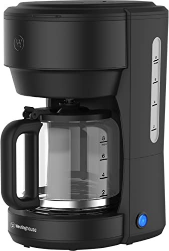 Westinghouse Kaffemaskin Basic-serie, filterkaffebryggare för upp till 10 koppar, permanent filter, glaskanna, droppskyddssystem, varmhållningsfunktion upp till 30 minuter, vattennivåvisning, svart