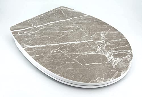 ADOB Design WC Sitz Marmor Grau Klobrille Klodeckel Toilettendeckel, Absenkautomatik Softclose, zur Reinigung abnehmbar, 63533
