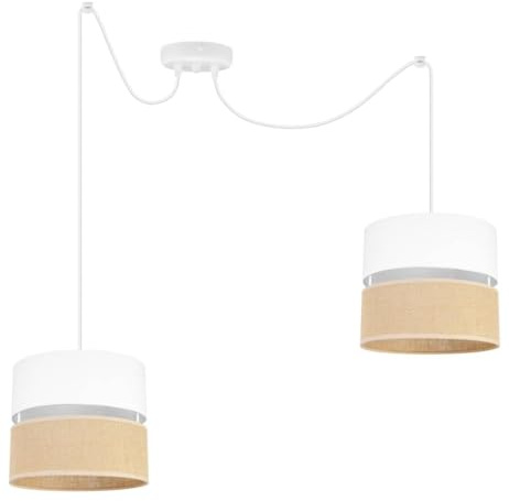 Light-Home Juta Hängelampe - Boho Deckenlampe Esszimmer und Küche - Pendelleuchte aus Metall mit Soff Lampenschirm (E27) - ⌀ 20 cm - Weiß Untersatz - Jute Weiß