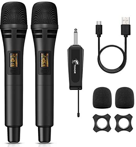 TONOR Mikrofon kabellos, drahtloses Funkmikrofon Wireless Microphone Handmikrofon dynamisch Microfono Mic mit Empfänger für Verstärker PA Anlage Karaoke Hochzeit Party Konferenz Vortrag TW320 Schwarz