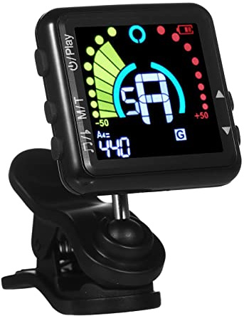 summina Gitarrenstimmgerät, wiederaufladbar, Clip auf LED-Farbdisplay, professionelles E-Gitarren-Stimmgerät mit Metronom für alle Instrumente Bassgitarre Banjo Ukulele