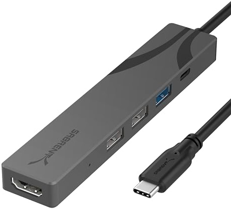 SABRENT Multi-Port-USB-C-Hub mit HDMI 4K@60 Hz, 3X USB-Anschlüsse, unterstützt Power Delivery (PD3.0) 90 W über USB C zum Aufladen Ihres Laptops oder Telefons, Robustes Aluminiumgehäuse (HB-SHPU)