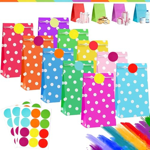 30 presentpåsar 24 x 13 x 8 cm med 36 klistermärken, små prickiga papperspåsar, söta kakor för barn, presenter till födelsedagsfester, jul, bröllop, halloween, färgglada presentpåsar