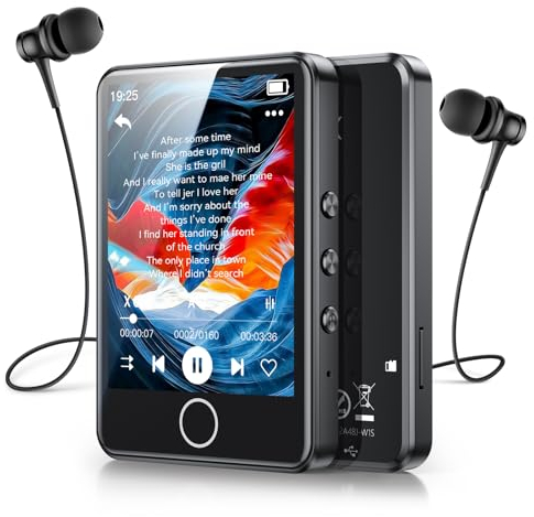 64Go Lecteur MP3 Bluetooth 5.3, AGPTEK 2.8 Écran Tactile Lecteur Musique HiFi avec Fonctions des Recherche de Titres/Reconnexion Automatique Bluetooth/Haut-Parleur/Radio FM/Externe Jusqu'à 128Go