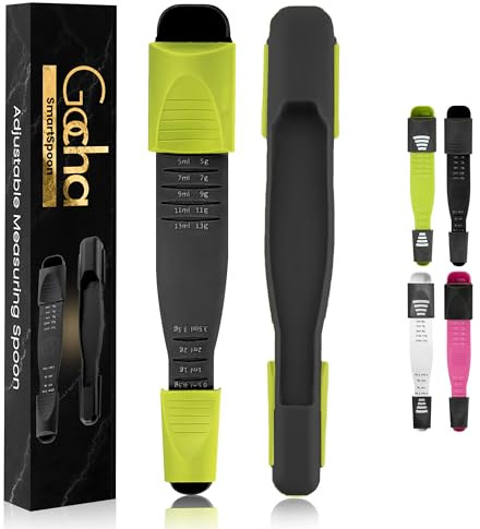 GOCHA Double-Ended Adjustable Measuring Spoon - 9-in-1 Kitchen Tool with Precision Scales (0.5-13ml/g) - Space-Saving Design for Dry & Liquid Ingredients (Black Green)