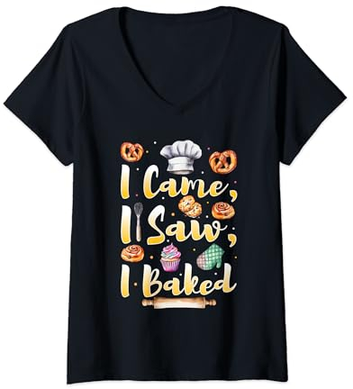 Humorous I Came, I Saw Slogan for Veteran Pastries Baker V-Neck T-Shirt