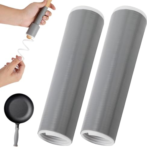 2pcs Pot Handle Heat Insulation Silicone Covers, 8.1 x 1.8 Inch Pan Handle Sleeve Silicone Anti-Skid Thermal Insulation Handle Covers for Cast Iron Pot Wok (Gray)