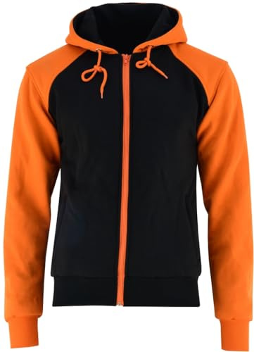 Speed MaxX Mens Black/Orange Fleece Hoodie Removable CE Armour Motorbike/Motorcycle Jacket
