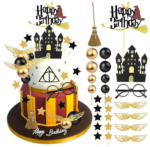 Ctxtqtdt 38 Stück Hary Tortendeko Jungen, Wizard Kuchen Deko Kindergeburtstag, Cake Topper Set, Happy Birthday Topper für Kinder Geburtstag Party Kuchen Dekoration Supplies (A)