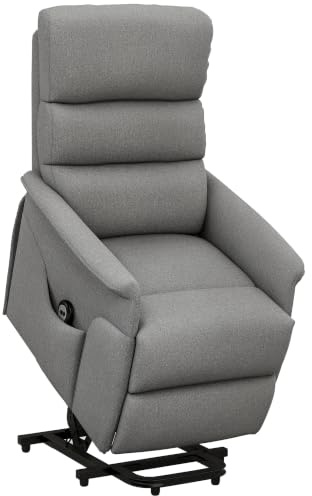 HOMCOM Fernsehsessel mit Aufstehhilfe Elektrisch Liegefunktion Grau | Relaxsessel, TV-Sessel mit Leinenoptik, Taschenfeder, Seitentasche, Fernbedienung, für Wohnzimmer