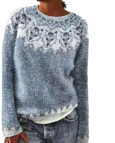 SYLDMKJ Maglione Donna Invernale Donne Inverno Maglione Autunno Casual Sciolto A Scarpone Rotondo Vintage Maglione A Maglia-Lupo di Neve-S