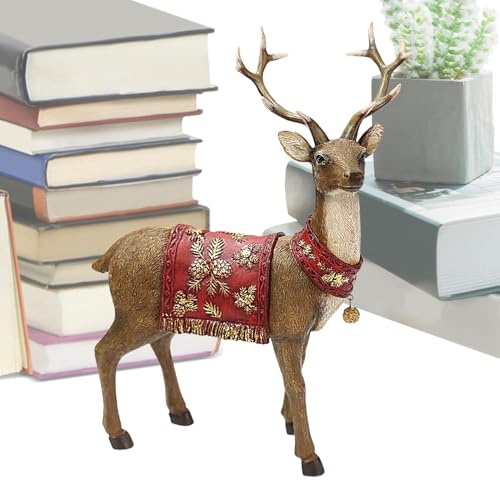 Figurine di cervi di Natale, figurine di renne - Decorazioni da tavola con renna in resina,Decorazione della statua di Wapiti di Natale alce arte artigianale per soggiorno, camera da letto, luogo di l