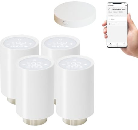Valvola Termostatica Wi-Fi per Termosifoni, kit con HUB, Compatibile con Alexa e Google Home, App Smart Life e Controllo remoto, Termostato per Riscaldamento Intelligente (4)
