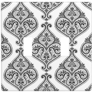 Placca di copertura per interruttore della luce a levetta, 2 piastre da parete di dimensioni standard 11,4 x 11,4 cm, motivo cachemire nero bianco doppio interruttore della luce piastra di copertura