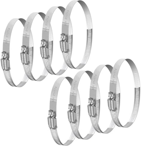 8PCS Hose Clamps,Adjustable 304 Stainless Steel Hose Clips,Large 91-114mm Thickening Jubilee Clips Assorted Anti-Corrosion and Anti-Rust for Use with HVAC Passive Vents and Air Conditioning Systems