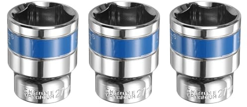 sourcing map 3 x 1/2-Zoll-Antrieb, 6-Punkt-Stecknuss, 27 mm, metrisch, flach, CR-V-Stahl, Klapp-Stecknuss, Spindel, Achsmutter, Schlag-Stecknuss für Zuhause, Auto, Sechskantmuttern, Schrauben,