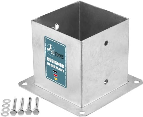 SOTOOLS Bodenhülse, 140 x 140 mm, feuerverzinkt, für Vierkantpfosten | Bodenhülse und Pfostenträger mit Bodenplatte zum Aufschrauben.