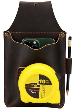 Multitool Sheath Leather Tool Organiser Pouch EDC Waist Bag for Belt | 1 Large Open Pocket, Heavy Duty, Tape Measure Holder Clip, Side Loop for Pen/Pencil, Fits Belts up to 2.5 Wide
