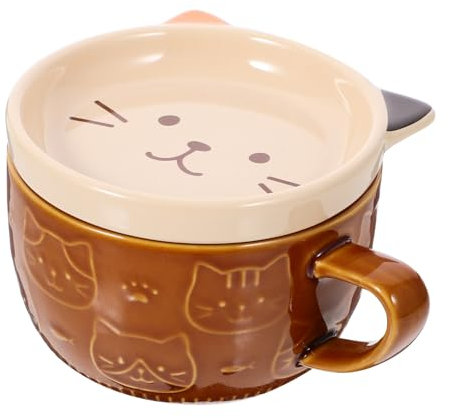Didiseaon Ceramic Cat Mug Cartoon Design Lid Water Cup for Home Office Unique for Cat Lovers Decorative Tea Latte Cappuccino Cup