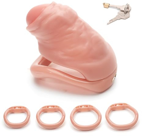 Harz Chastity Cage Männer mit 4 Einstellbaren Ringgrößen, Sissy Penis Style Keuschheitskäfig Herren Set, Hohler Peniskäfig Diskret & komfortabel Adult Sex Spielzeug (XS)
