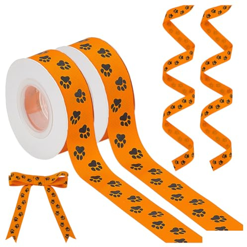 PH PandaHall 30 Yards X 1 Zoll Pfotenabdruckband Ripsband Orange Zum Verpacken von Geschenken Schleifen Krawatten Kränzen Schlüsselbändern