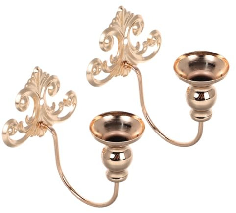RORPOIR Portacandele da Parete in Retrò 2 Pezzi Decorazione Murale Applique Decorative per Soggiorno Camera da da Pranzo Colore Oro