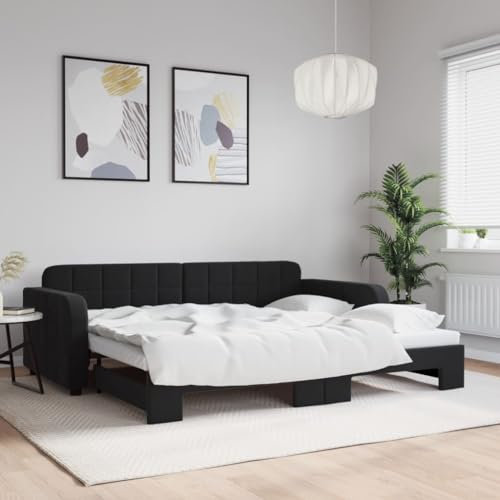 Fasba Tagesbett, Ausziehbar Schlafsofa mit Lattenrost, Bettsofa Gästebett für Schlafzimmer Wohnzimmer, Sofa Bett Ausziehbett, Schwarz 90x200 cm Samt