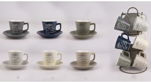 Villa d'Este Home Tivoli 1996 Lot de 6 tasses à café 100 ml avec soucoupe, support en fer, Victionary