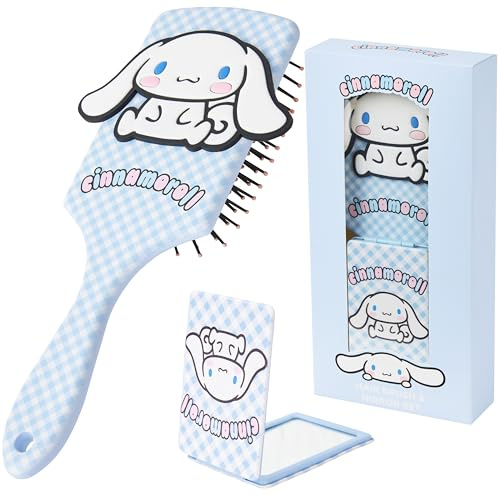 Hello Kitty Sanrio Set Brosse Cheveux et Miroir Fille ou Femme, Brosse Démêlante (Cinnamoroll Brosse & Miroir)