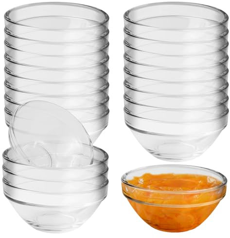 20 cuencos para salsas de 7,5 cm de diámetro, pequeños cuencos de cristal, 75 ml, cuencos pequeños de cristal, para lavavajillas y microondas, ingredientes de cocina, mermelada, salsas