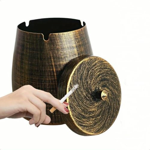 Nysdm Grand cendrier d'extérieur avec couvercle Cendrier de terrasse en acier inoxydable coupe-vent sans fumée Décoration de bureau