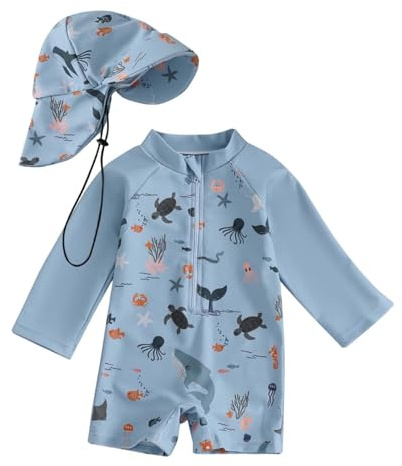 Traje de Baño Bebé UPF50+ con Capucha y Mangas Largas - Unisex, Tejido Secado Rápido para Protección Solar (0 Meses-4 años) 2025