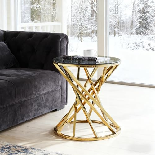 AINPECCA Beistelltisch rund 50 cm aus gehärtetem Glas und Edelstahl moderner Couchtisch Glastisch für Wohnzimmer und Schlafzimmer Kleiner Wohnzimmertisch als Nachttisch oder Kaffeetisch (Gold, 1)