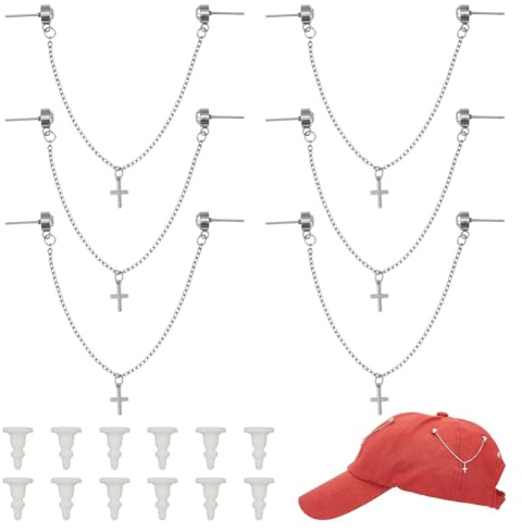 DELORIGIN 6 Stück Kreuz Hutkettennadeln 124mm Metall Baseballkappen Charm Ketten Hängende Kettenbrosche Anzugnadel – Modische Broschen Dekoration Für Männer Und Frauen Trucker Mütze
