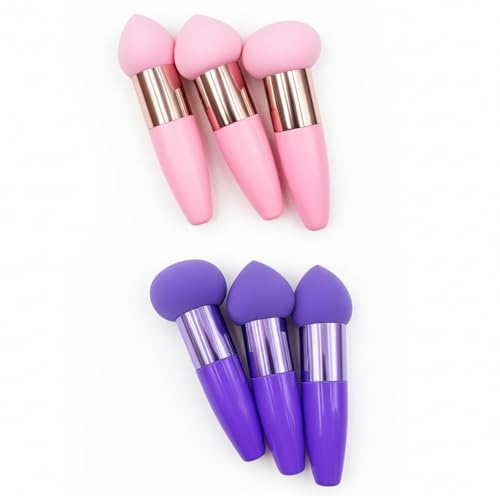 Sponge Stick Make Up, Beauty-Tools, 6 Stück Make Up Schwamm Pinsel, Präziser Makeup Blender Stick Für Foundation Und Concealer, Pink Und Lila