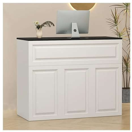 Moderno escritorio de recepción de oficina con cajones con cerradura, almacenamiento multifuncional, mostrador de cajero, pequeño mueble para tienda de ropa, hotel, vestíbulo, gabinete de esquina