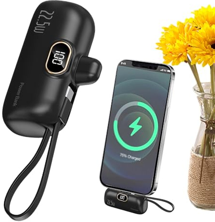 Uonguon Caricabatterie portatile, PD 22,5 W 5000 mAh USB alimentato a batteria banca – Cellulare portatile Power Bank per smartphone, tablet, telefono cellulare